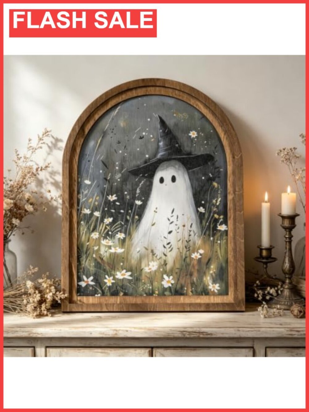 Halloween Wood Framed Arch Sign Spooky Ghost Witch Decor Tabletop